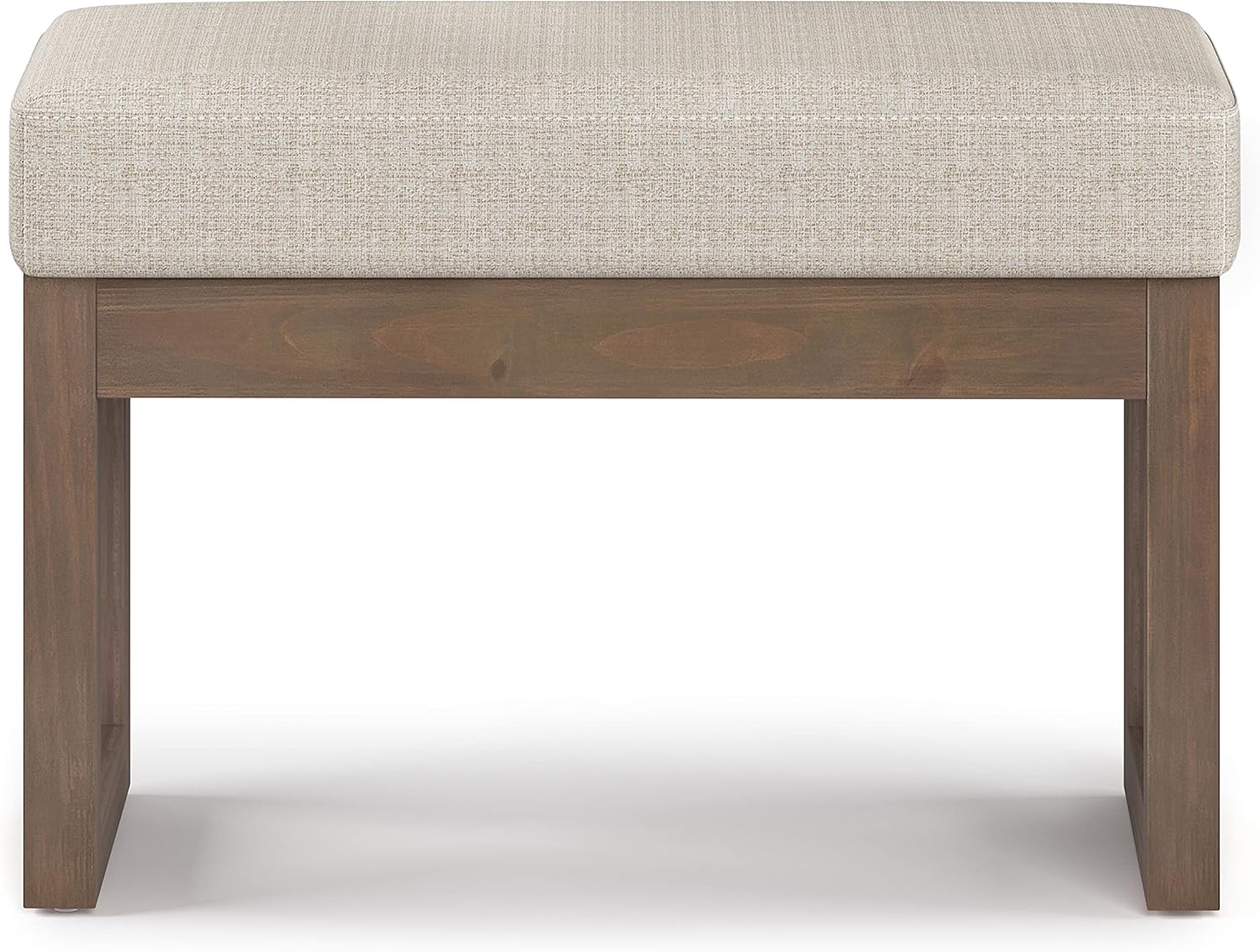 SIMPLIHOME Milltown 27" Wide Tweed Look Fabric Ottoman in Platinum