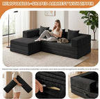 79" Modular Sectional Sofa, Convertible Sleeper Sofa Bed, Modern Tri-Folding Cloud Couch with L-Shape Chaise, Corduroy Futon for Living Room Small Spaces Apartment, No Assembly