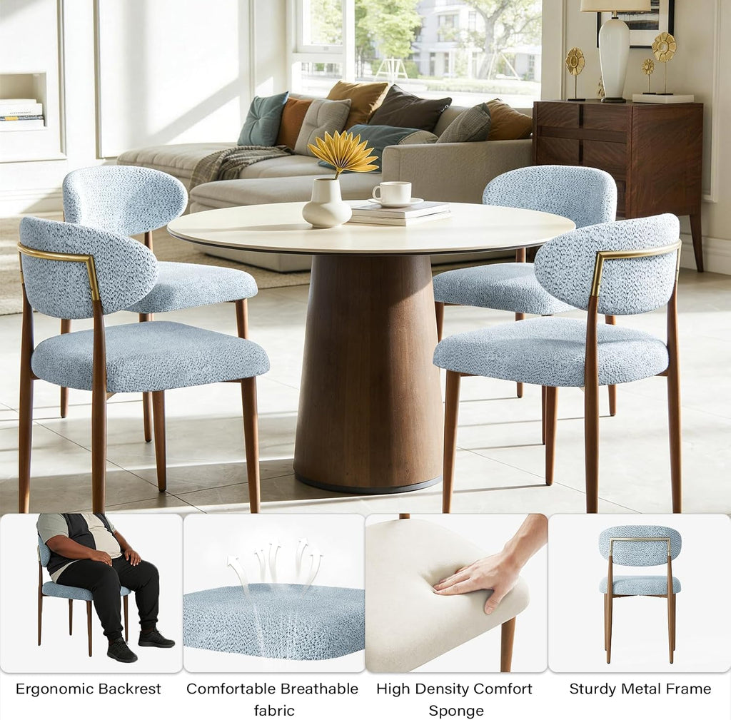 300LBS Dining Chairs Set of 2,Metal Kitchen Chairs,Modern Chenille Upholstered Dining Room Chairs with Ergonomic Curved Backrest for Kitchen Dining Room,Deep Blue-Gray
