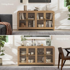Oak&Sparrow Oak Sideboard Buffet Cabinet with Storage, 60'' Boho Buffets & Sideboards with Adjustable Shelves, Sideboard Cabinet with 4 Glass Doors for Living Room, Hallway & Kitchen