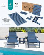 SERWALL HDPE Outdoor Lounge Chair Set of 2 with Cup Holder, Blue