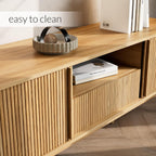 Furniway Modern TV Stand for 45/55/70 inch TV, Entertainment Center with Sliding Doors and Storage, Wood TV Stand for Bedroom, Living Room, Natural