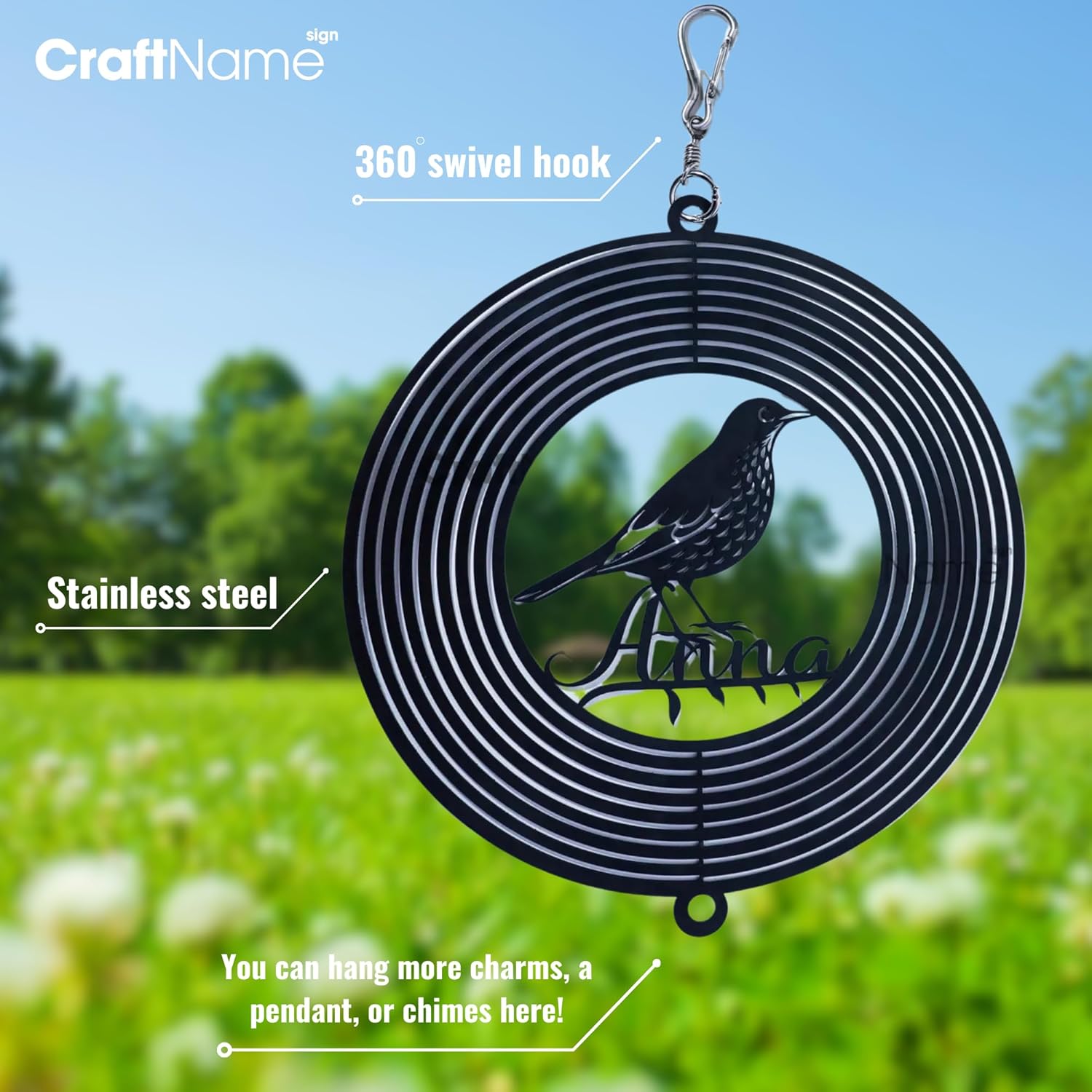 Personalized Chameleon Wind Spinner 3D Stainless Steel, Chameleon Garden Spinner Hanging Outdoor Decor, Wind Spinners Outdoor, Custom Gift for Grandmother, Mom, Wife