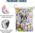Happy Easter Dog Garden Flag Boston Terrier Spring Flags Buffalo Plaid Bunny Eggs Yard Flag for Outside 12x18 Double Sided Small Decorative Floral Outdoor Flag
