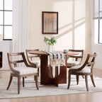 LZAREAL Modern Farmhouse Dining Chairs Set of 4 Mid Century Upholstered Dining Chair with Wooden Curved Back Kitchen Chairs for Dining Room Restaurant Cafe, Brown Walnut Colored-Linen Khaki Stripe
