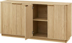 63" Oak Vertical Fluted Sideboard Buffet Cabinet - Modern Storage Cabinet with 4 Doors & Adjustable Shelves for Dining Room, Kitchen & Coffee Bar
