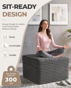 23.6in Pouf Ottoman, Corduroy Footstool Foot Rest Floor Seating | Dual-layer support with soft chunk-foam top & firm base. Ideal floor footrest & extra seating for living room, Dark Gray