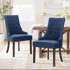 COLAMY Wingback Upholstered Side Dining Room Chairs Set of 4, Fabric Dining Chairs with Tufted Button, Living Room Chairs for Home Kitchen, Blue