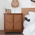 PHI VILLA Accent Cabinet with Door, Small Buffet Sideboard Cabinet with Rattan Door, 2 Door Storage Cabinets