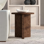 Henn&Hart 20" Scandinavian Round Wooden End Table, Side Table, Nightstand with X-Base for Living Room, Office, Family Room, or Bedroom, Walnut Burl