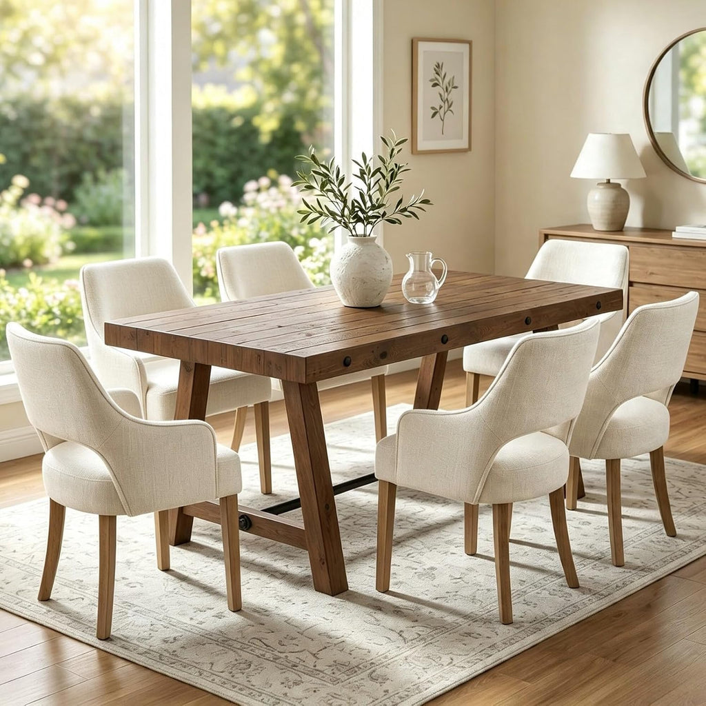 Rustic Farmhouse Dinning Table, Reclaimed Solid Wood Kitchen & Dining Room Table for 4-6 People, 59" Wooden Rectangular Kitchen Table with Trestle Base for Dining/Kitchen Room, Walnut
