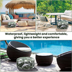 Cinnvoice 2 Pcs Inflatable Outdoor Ottoman Pouf Waterproof Round Footrest with Handle D21 x H9 Inch Indoor Outdoor Portable Footstool for Patio Garden Camping or Home Pool(Leaf)