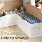 Kikihouse L-Shaped Corner Storage Bench with Cushion, Backless Wood Bench with Hidden Storage, for Dining Nook, Kitchen, Entryway, Cloakroom (Bench+Dark Gray Cushion)