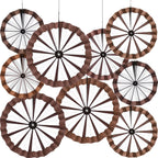 Outus 9 Pcs Western Cowboy Party Decorations Paper Fans Wagon Wheels Straw Hay Bales Hanging Ceiling Wall Decor for Country Western Themed Rodeo Farm Birthday Party Supplies (Wagon Wheels)