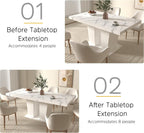78.74" Extendable Dining Table for 6 8 10 Person, Modern White Faux Marble Expandable Kitchen Table with Dual Column Pedestal, Large Rectangle Wooden Expanding Table for Kitchen Dining Conference Room