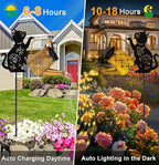 Solar Lights Outdoor Decorative, Watering Can with Cascading Lights, with Cat Silhouette Garden Stakes, Waterproof Metal Garden Decor for Yard Art, Outside, Patio, Lawn Ornaments