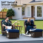 PIZZELLO Outdoor Swivel Rocker Chairs 5 Pieces Wicker Swivel Patio Chair w/Ottomans, Side Table, 5" Extra Thick Cushions and 25" Full Support Back, Patio Furniture Set for Outside Backyard