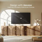 BELLEZE Set of 2 Fluted Buffet Cabinet with Storage, 65 Inch Symmetrical Arc Accent Sideboard Large Console for Kitchen, and Living Room (Caramel Brown)
