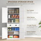 HOMCOM 72" Kitchen Pantry Cabinet Freestanding Tall Storage Cabinet White | Traditional Kitchen Pantry, 4 Doors, Drawer, 3 Adjustable Shelves, for Dining Room