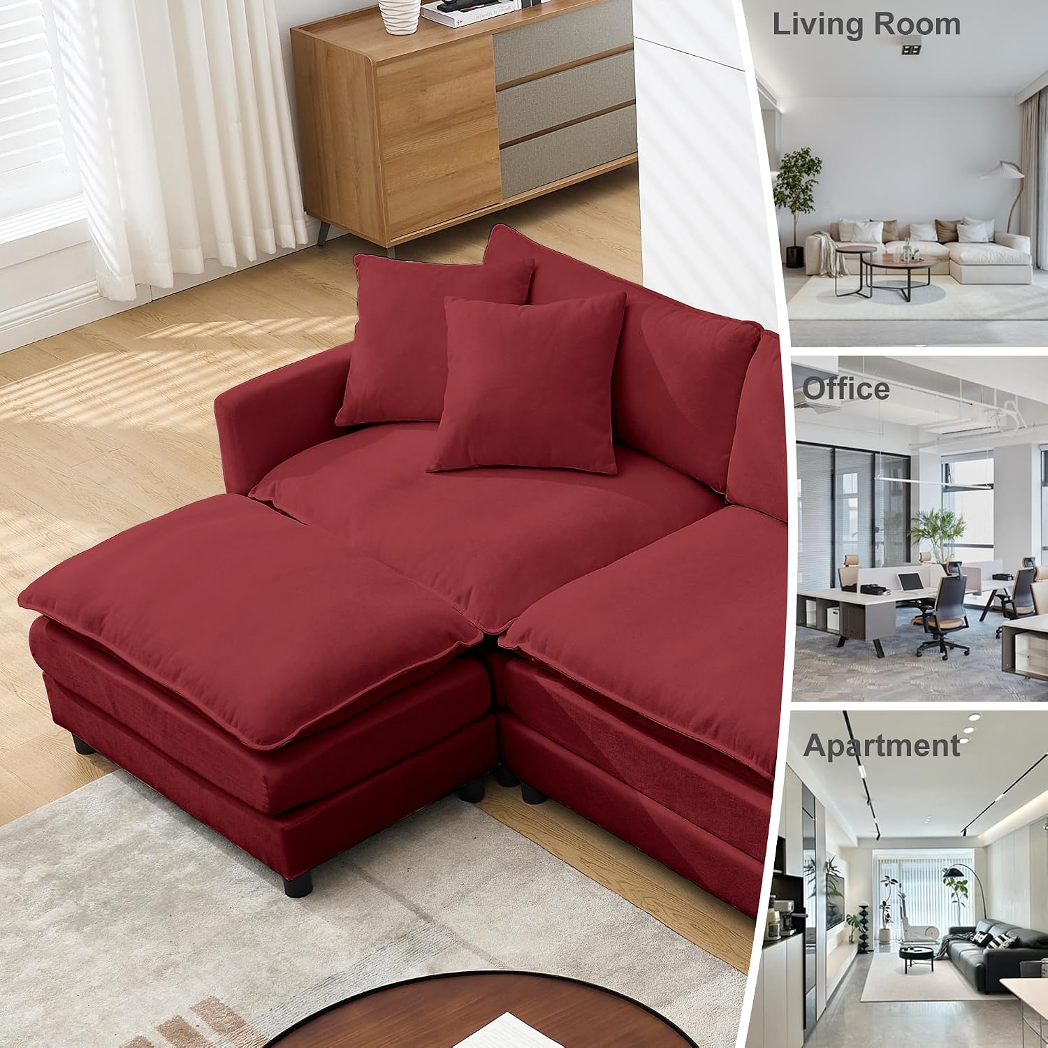 108.27" Modular Sectional Sofa, 4 Seat L Shaped Couch with Chaise | Deep Seat Cloud Couch With Soft Chenille Fabric, Reversible Chaise Modular Design Spacious Comfort for Home, Apartment, Dorm