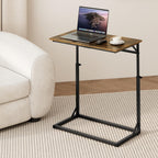 Vagusicc C Shaped End Table, Tall Side Table for Couch, C-Table End Table Adjustable Height Side Tables, Large Surface Sofa Tables TV Tray, Slide Under Couch Tables for Sofa, Living Room,Bedroom,Brown