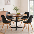 42in Round Dining Table Set for 4, Kitchen Table with Chairs | Circle Table, PU Leather, Metal Cross Base, Storage Shelf, Breakfast Nook, Space-Saving, Apartment, Living Room, Brown Black