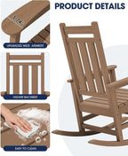 KINGYES Oversized Outdoor Rocking Chair Set of 2, HDPE Patio Rockers, Brown | | All-Weather Patio Rocking Chairs for Porch | High Back & Wide Seat for Garden, Lawn