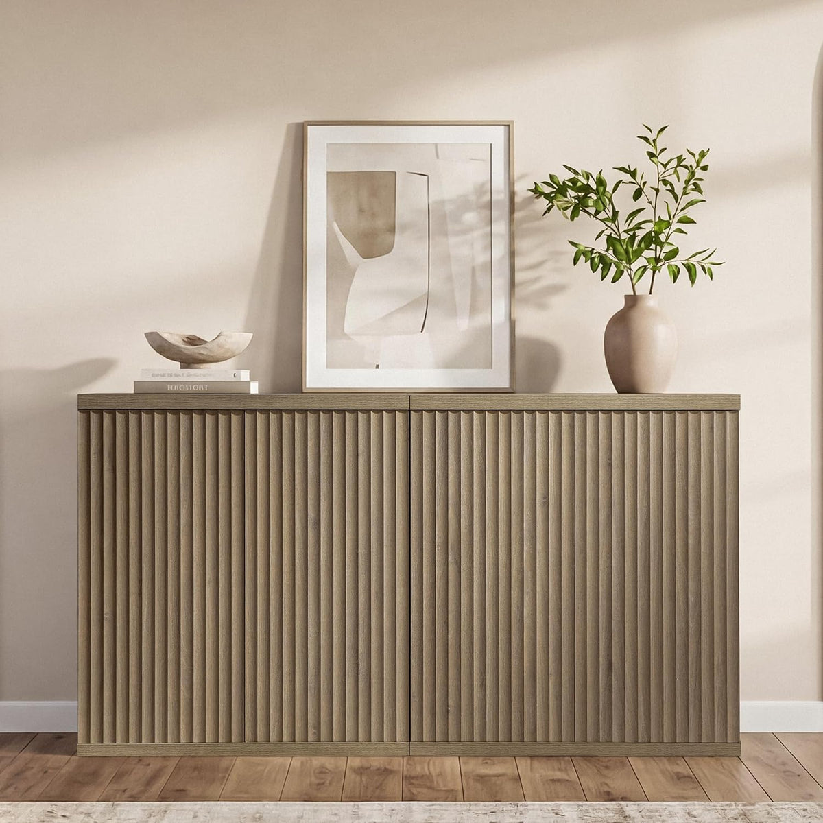 SICOTAS Buffet Cabinet with Storage Sideboard Cabinet with Doors & Shelves | Accent Sideboard Modern Credenza Fluted Storage Cabinet Mid Century Media Console for Living Room Kitchen Dining Hallway