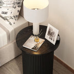Wnutrees Round Fluted End Table, Small Accent Pedestal Side, Black