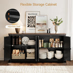 ONBRILL 63 Inches Buffet Cabinet with Storage, Large Sideboard Cabinet with 4 Barn Doors, Adjustable Shelves, Wood Coffee Bar Station for Kitchen, Living Room, Black