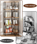 HIGDBFE 5-Tier L-Shaped Corner Bookshelf, 60" Tall Modern Corner Shelf