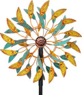 Metal Wind Spinners Outdoor, Kinetic Garden Wndmills,Yard Art Windmill with Metal Stake,Vintage Wind Sculptures & Spinners,Waterproof Pinwheels Large Wind Mill for Patio Lawn Yard Garden (Yellow+Blue)