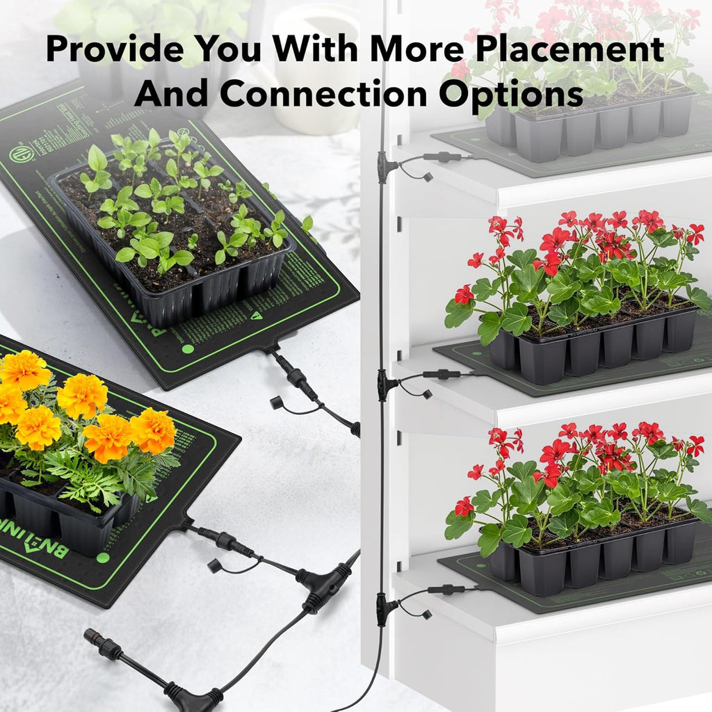BN-LINK Seedling Heat Mat for Seed Starting 10" x 20.75", 4 Pack Daisy Chainable Waterproof Warming Mat Plant Heating Pad for Seed Germination, Indoor Growing, Hydroponic, Greenhouse, ETL Listed