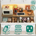 71" Tall 47" Wide Large Pantry Storage Cabinet w/ Power Outlet,LED Light,Farmhouse Kitchen Hutch Food Pantry Cabinet,2 Drawer,8 Doors Shelves,Open Countertop for Kitchens,Dining Room,white