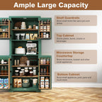 HLR 72" Kitchen Pantry Storage Cabinet with Open Countertop, Freestanding Larder Cupboard with Microwave Stand, Utility Laundry Room Storage Cabinet with Doors and Shelves for Dining Room, Living Room