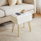 IBUYKE Rectangle Vanity Chair Ottoman, Footrest Stool, White WBD004W | Storage Space Footstool Vanity Stool Dressing Table Chair Anti-Slip Feet Makeup Room Bedroom Square Grid Pattern