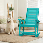 GREENVINES Outdoor Rocking Chairs | Set of 2 | Porch Rocker | HDPE Plastic | Aqua | Oversized Rockers | High Back | Big & Tall | Ladder Back | for Patio Outside Backyard Balcony Garden