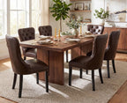 EALSON Modern Dining Chairs Set of 2 Mid Century Leather Dining Room Chairs with Wood Legs Tufted Upholstered Kitchen Side Chairs with Nail Head Trim for Dining Room/Living Room, Coffee with Ring