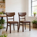 Livinia Bay Dining Chair Set of 2, Solid Malaysian Oak PU Leather Upholstered Cushion Seat, Curved Back Side Chairs (Walnut)