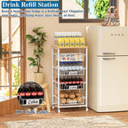 OKZEST 5-Tier Kitchen Storage Cart with 4 Upgraded Drawer Basket & Wood Top | Mobile fruit basket stand with 4 PE liners, Rolling kitchen pantry organizers, Holds potato, onion, drink, can, snack, veggie