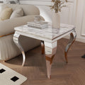 Square Faux Marble End Table, Modern Elegant Side Table with Stainless Steel Legs and Silver Mirrored Finish, Luxury End Table for Living Room, Bedroom, Office