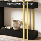 iPormis 42.5-Inch Console Table for Entryway, 2-Tier Sofa Table Behind Couch, Wood Entry Table with Storage & Metal Lines Base for Living Room, Hallway, Foyer, Black