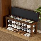 Homleke 39.4" Wide Solid Wood Shoe Rack Bench with Flip-Top Storage | 2-Tier Entryway Bench with Cushion, Adjustable Shelf, Holds Up to 10 Pairs, for Hallway, Bedroom and Closet, Walnut