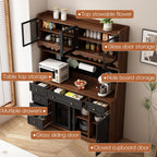 63" W Farmhouse Buffet Cabinet with Hutch, Freestanding Coffee Bar Sideboard with 6 Drawers, 4 Cabinets, Adjustable Shelves, Pegboard and Power Outlet for Dining Room Storage Cabinet,Brown Black
