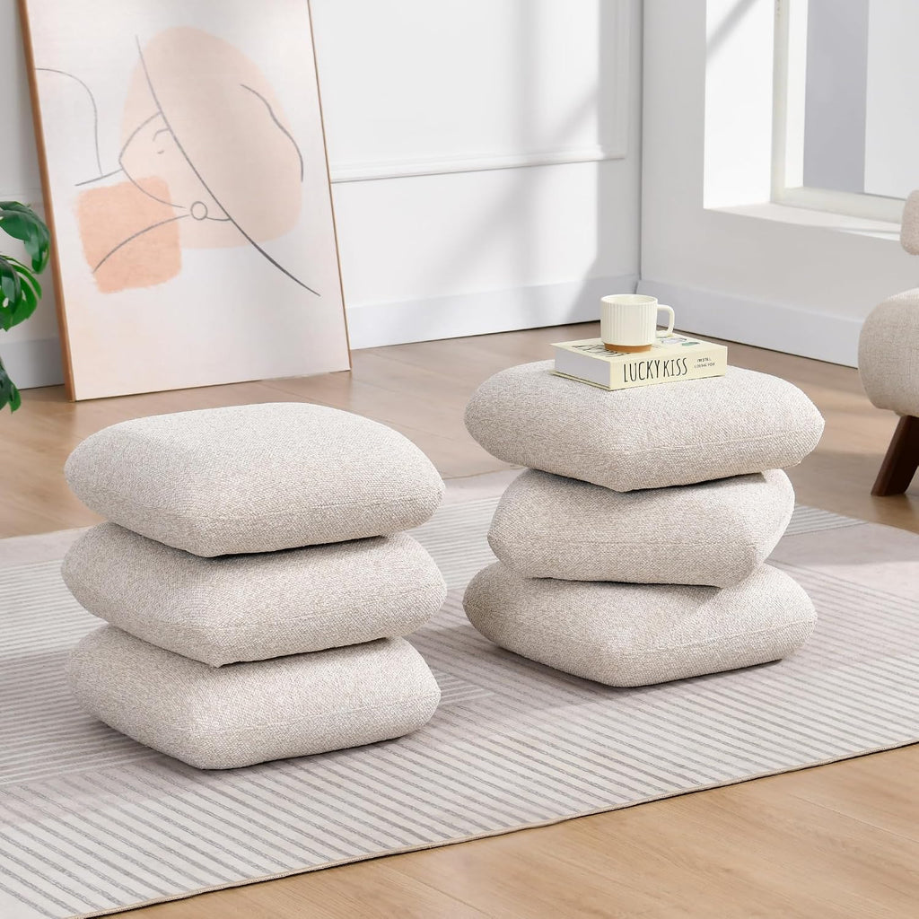 DUHOME 360°Swivel Upholstered Square Ottoman with Storage,Modern Boucle Ottoman Coffee Table with Removable Top White Vanity Stool with Storage for Bedroom, Living Room, Cream