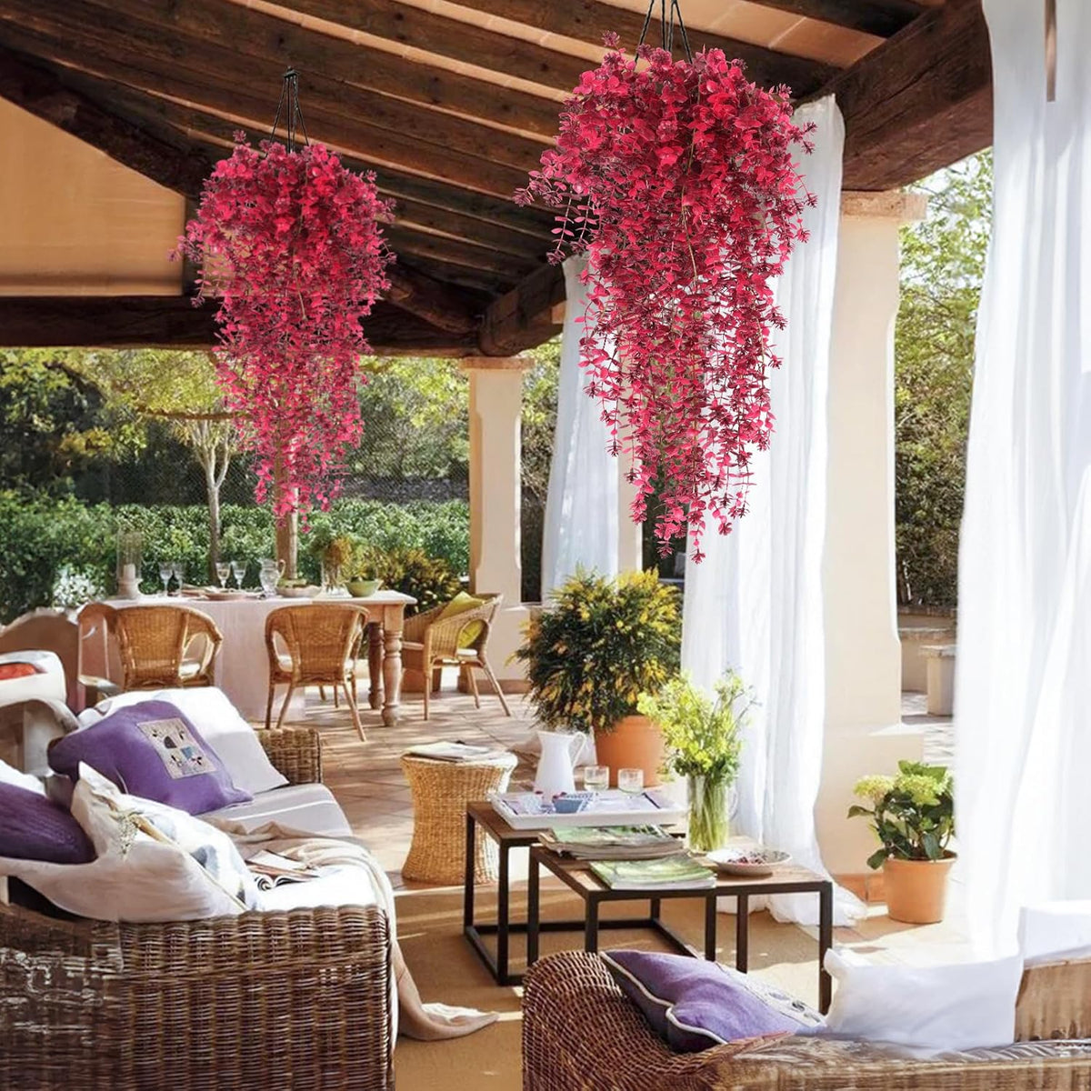 Artificial Hanging Plants Artificial Fall Flowers Faux Autumn Plants Artificial Ferns for Outdoors Hanging Fake Vines Faux Hanging Plants for Fall Decor Indoor Outdoor House Wedding Party(Wine Red)