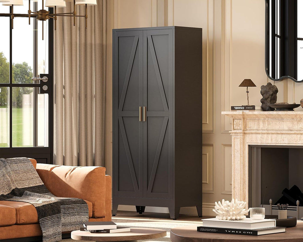 61"H Black Pantry Kitchen Cabinet with Doors,Black Storage Cabinets,Freestanding Pantry Cabinet,Farmhouse Food Storage Cabinets,Tall and Large Pantry Cabinets for Kitchen, Dining Room, Living Room