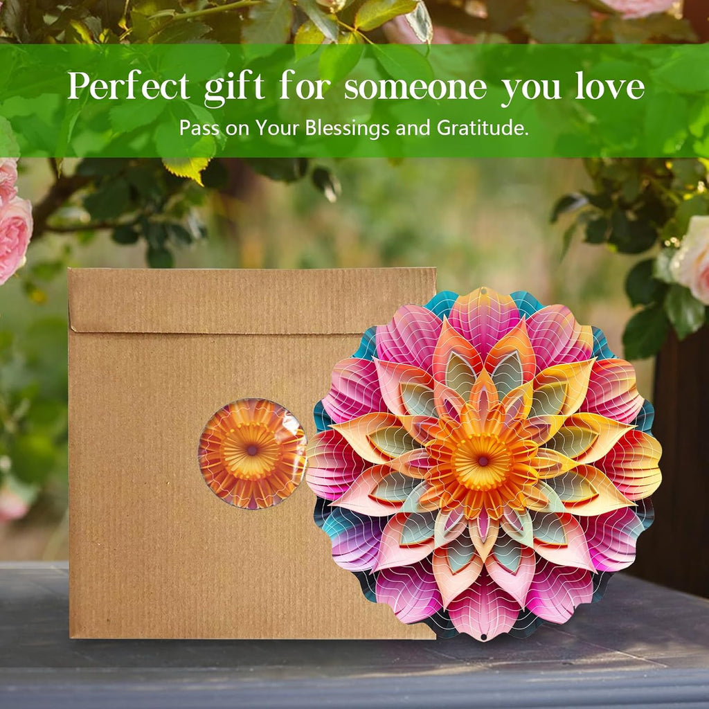Stainless Steel Wind Spinner Indoor Outdoor Garden Decoration Crafts Ornaments 10 inch 3D Frosted Wind Spinner Mandala Worth Gift Wind Sculptures