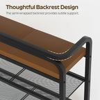 YATINEY Shoe Bench with Backrest, Entryway Bench, 2-Tier Shoe Rack with PU Padded Seat, Upholstered Shoe Storage Bench with Back, for Hallway, Entryway, Foyer, Bedroom, Brown and Black HX04BV