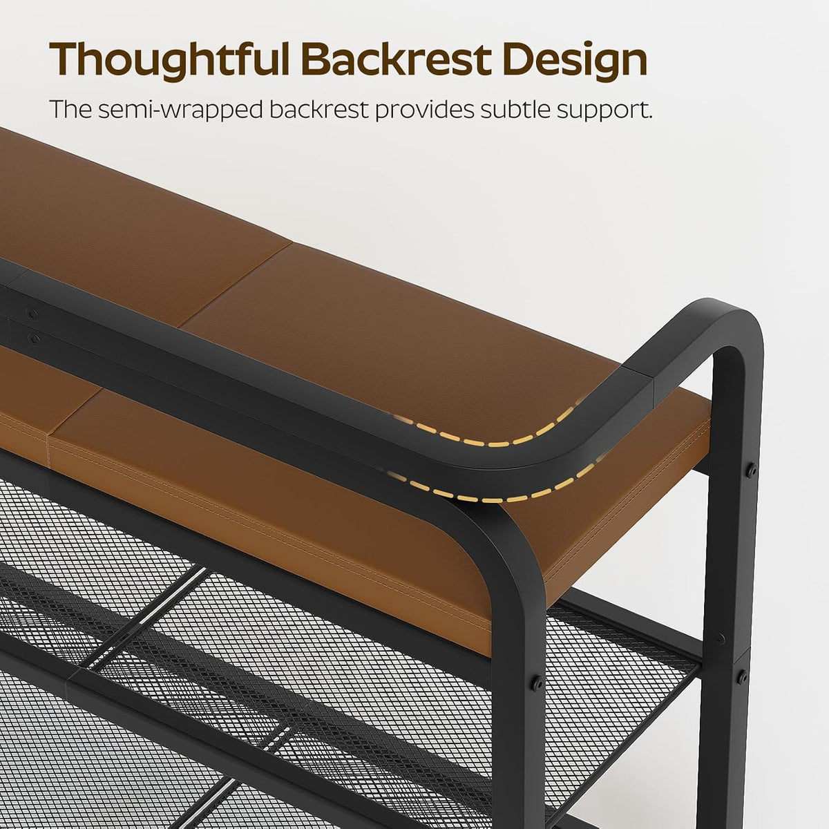 YATINEY Shoe Bench with Backrest, Entryway Bench, 2-Tier Shoe Rack with PU Padded Seat, Upholstered Shoe Storage Bench with Back, for Hallway, Entryway, Foyer, Bedroom, Brown and Black HX04BV